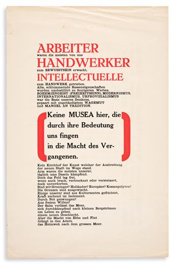 WERKMAN, HENDRIK. [Broadside:] Arbeiter waren die meisten von uns Handwerker zum Bewusstsein erwacht, Intellectuelle zum Handwerk getri